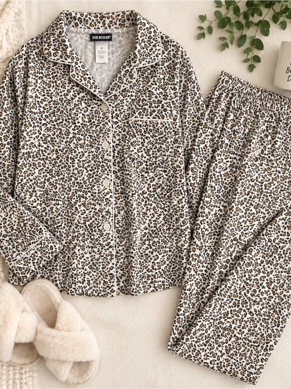 Joe Boxer Beige and Brown Leopard Print Kids Pajama Set